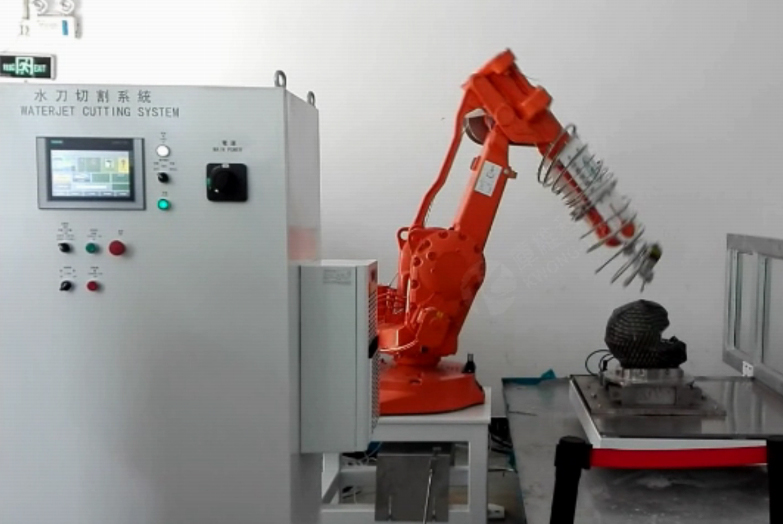 机械手臂水切割,切割异形材料案例视频